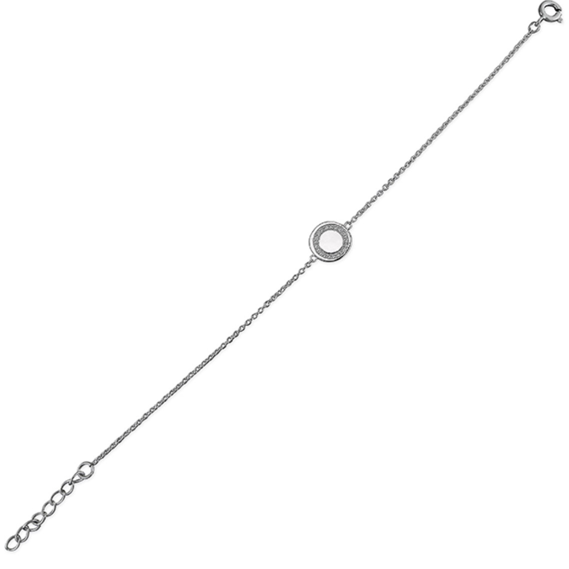 Sterling Silver Bracelet with a Cubic Zirconia Edged Disc
