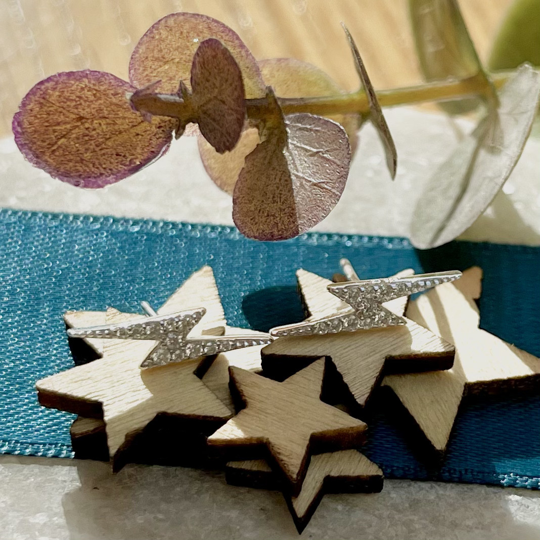 Sterling Silver  Cubic Zirconia Lightning Bolt Stud 2