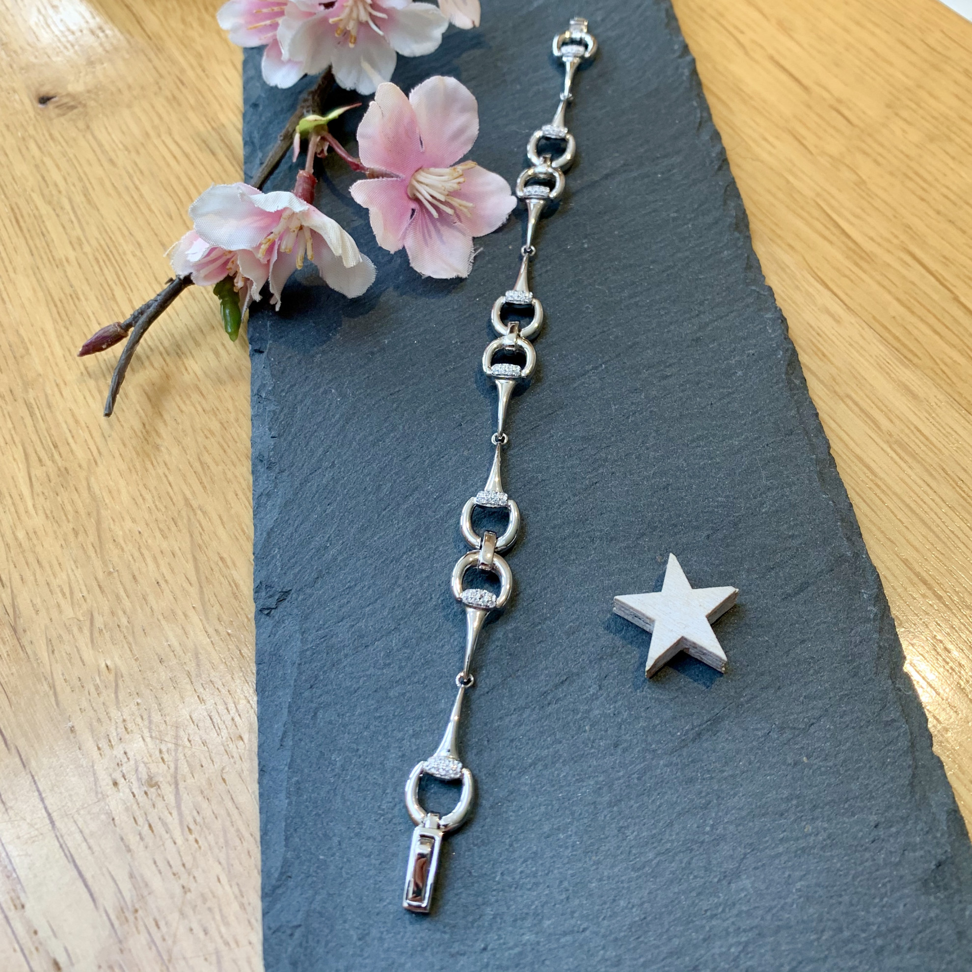 Sterling Silver Cubic Zirconia Snaffle Bracelet 2