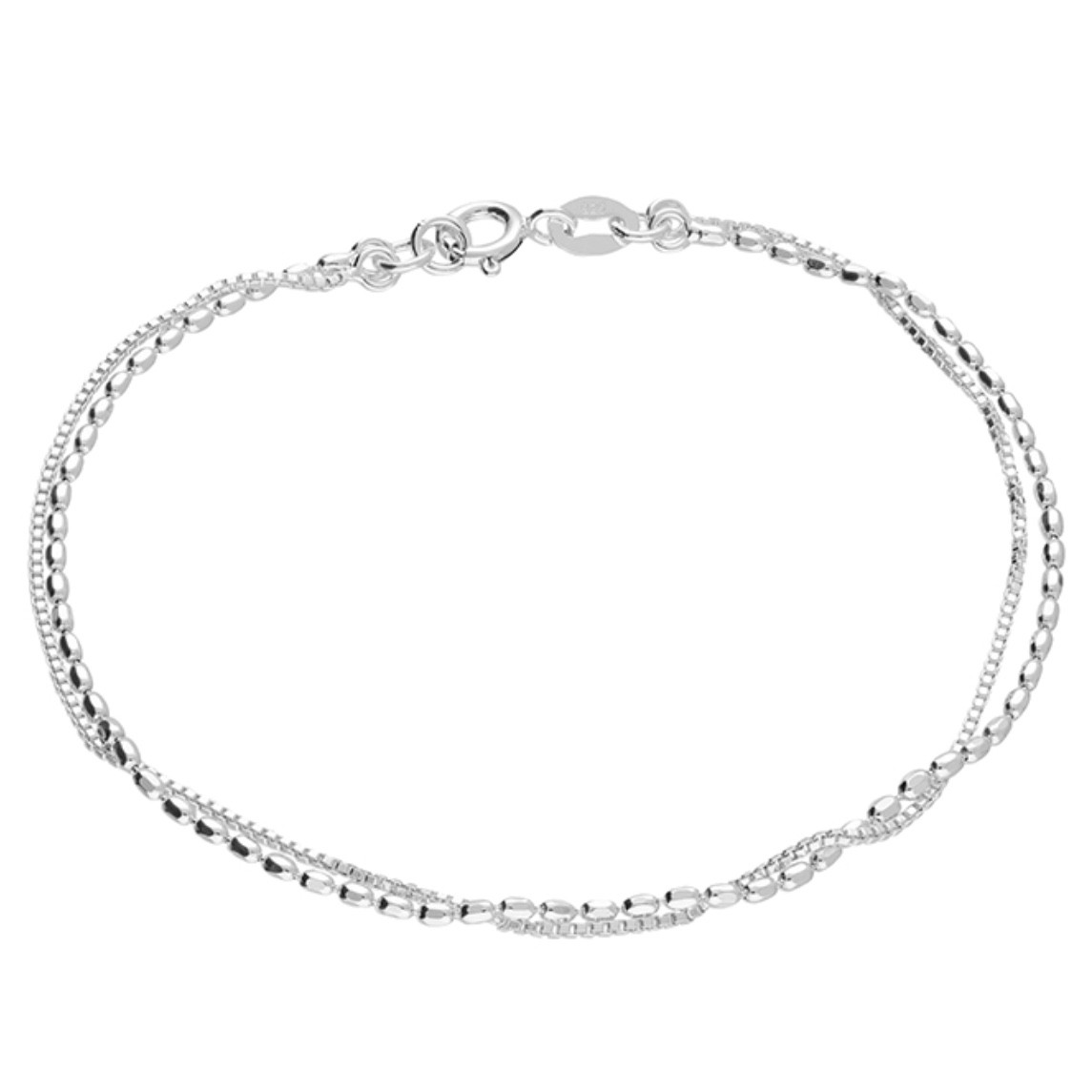Sterling Silver Diamond-cut Oval Beads and Box Strand Bracelet Thumb 2