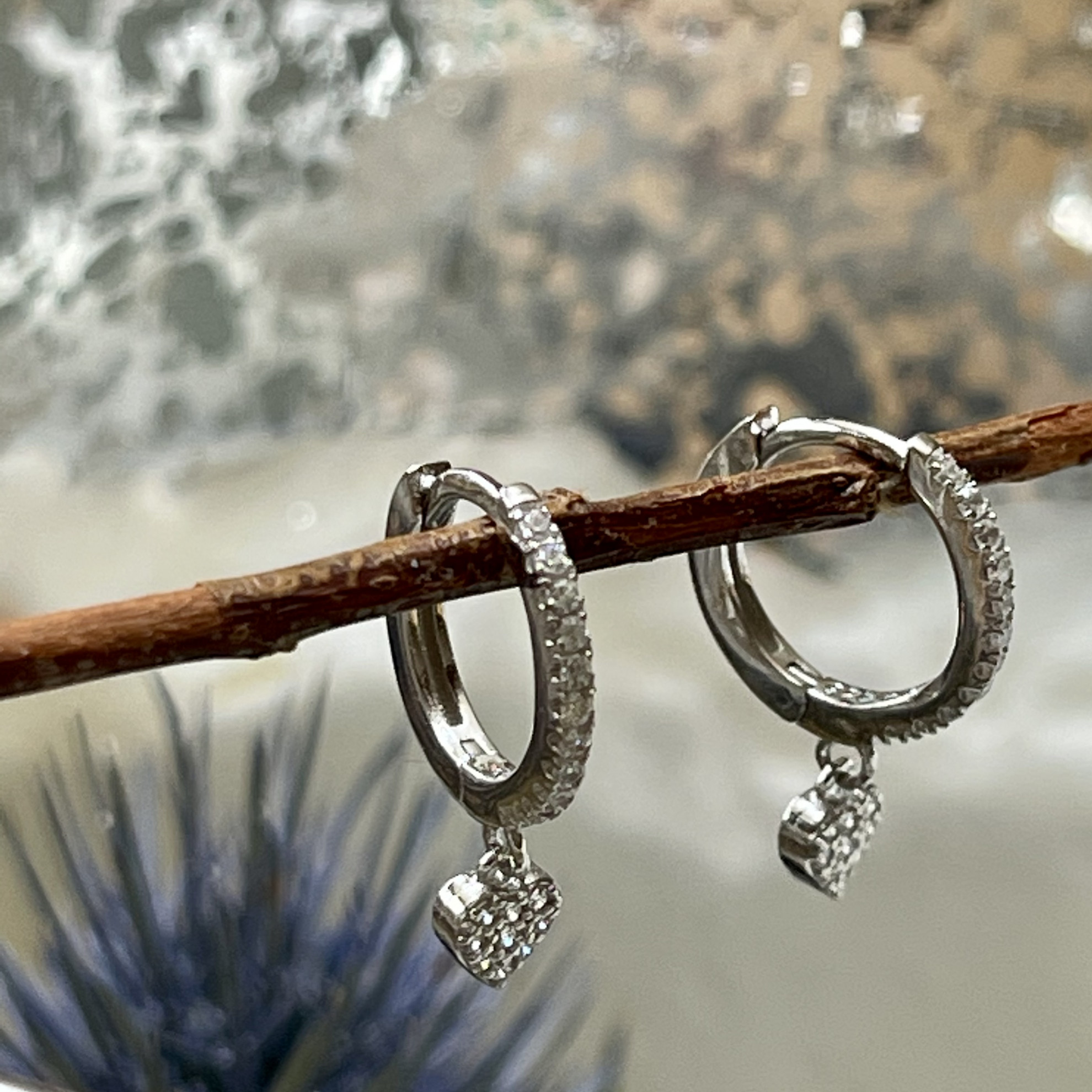 Sterling Silver Earring 12mm Cubic Zirconia Heart Charm Huggie Hoop Earrings 3