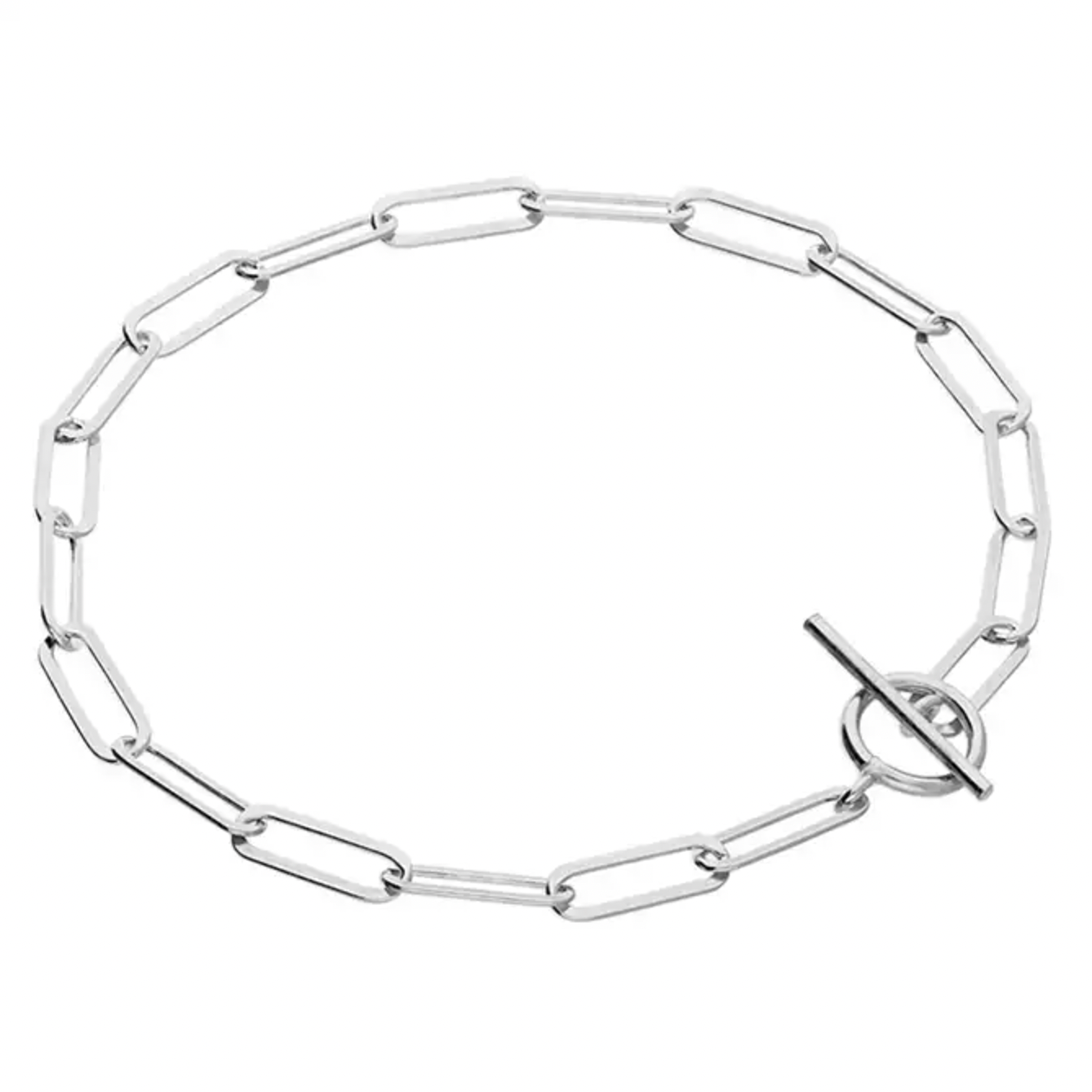 Sterling Silver Flattened Oval Open Belcher T-bar Bracelet