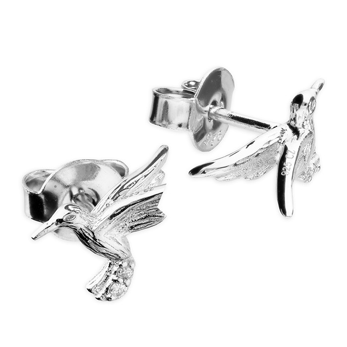 Silver Hummingbird Stud With Cubic Zirconia 1