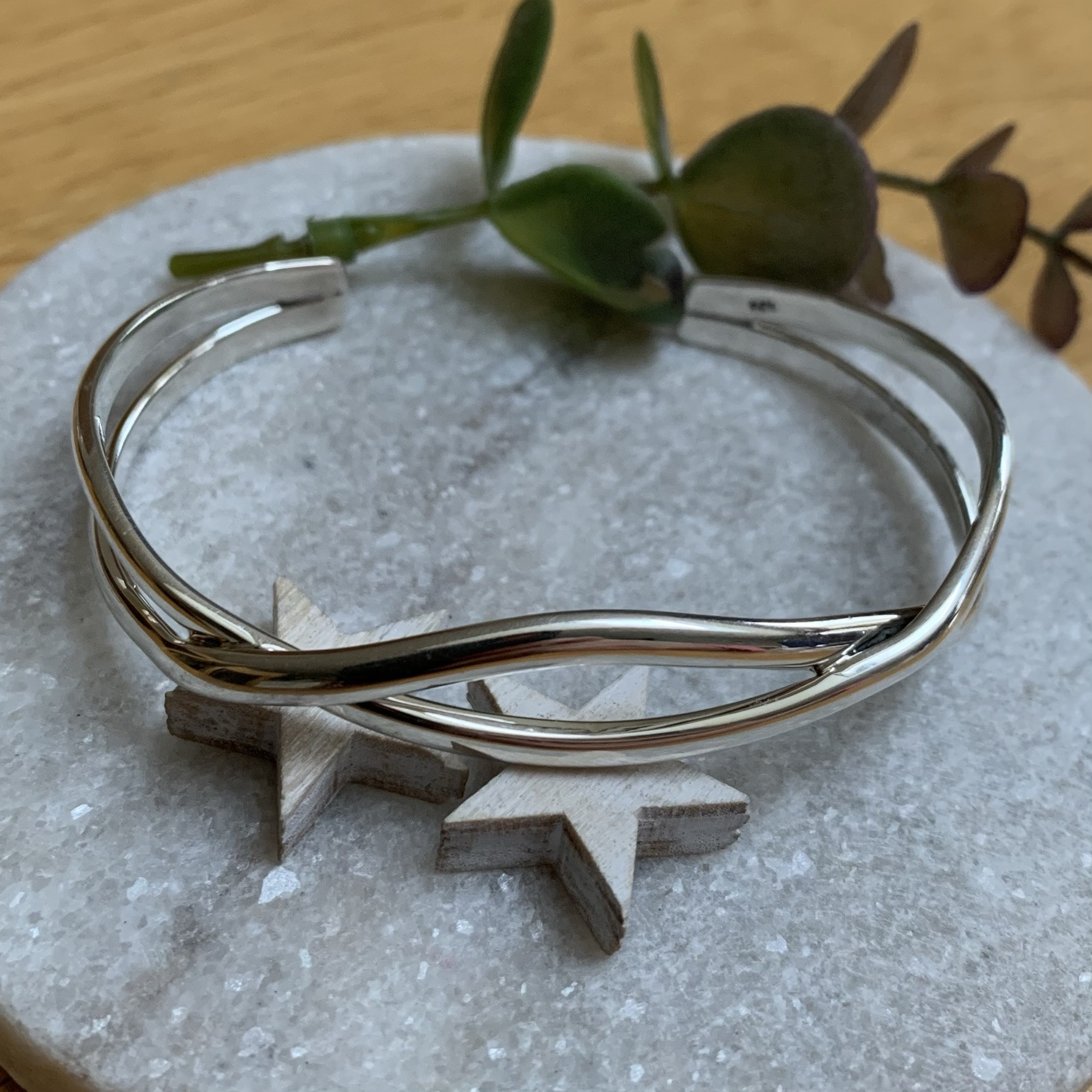 Sterling Silver Interwoven Curves Torque Bangle 2