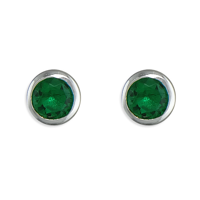 Silver Green Cubic Zirconia May Birthstone Studs 1