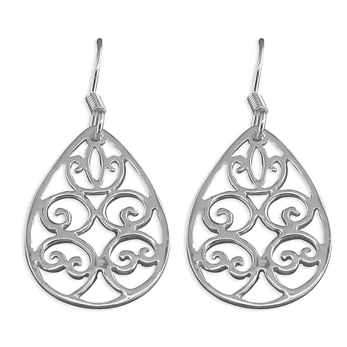 Silver Ornate Hook In Drop Earrings 1