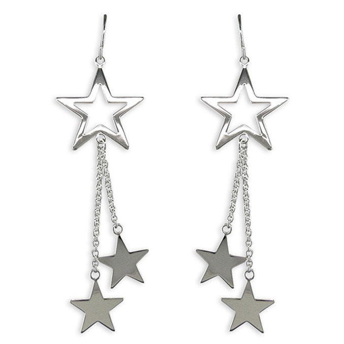 Sterling Silver Outline Star with Stars-on-Chains Hook-in Drop 1