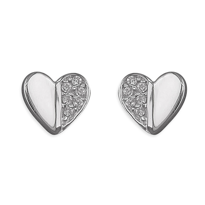 Silver Flutter Cubic Zirconia Heart Stud 1