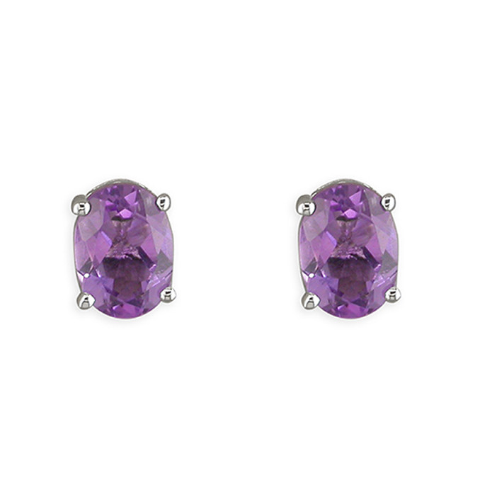 Silver Oval Claw Set Amethyst Stud 2