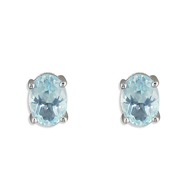 Silver Oval Claw Set Real Blue Topaz Stud 1