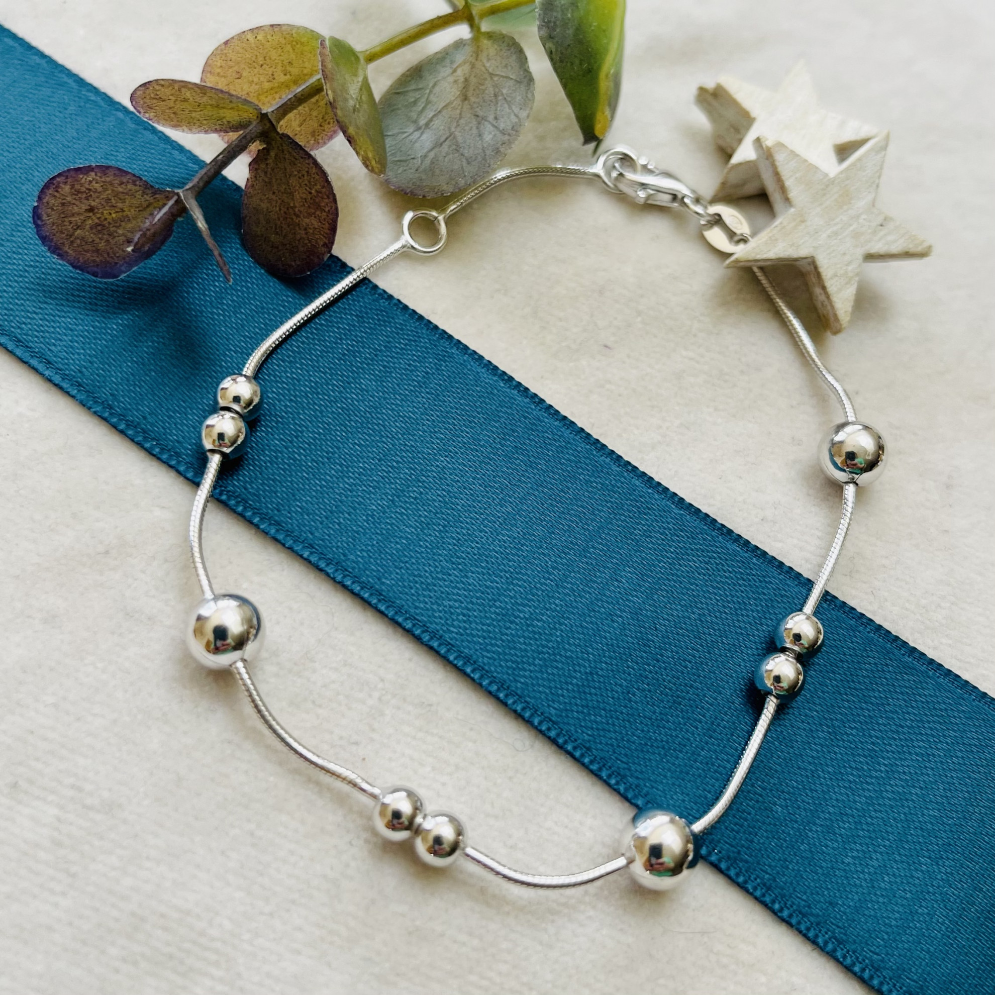 Sterling Silver Snake Bracelet with Beads