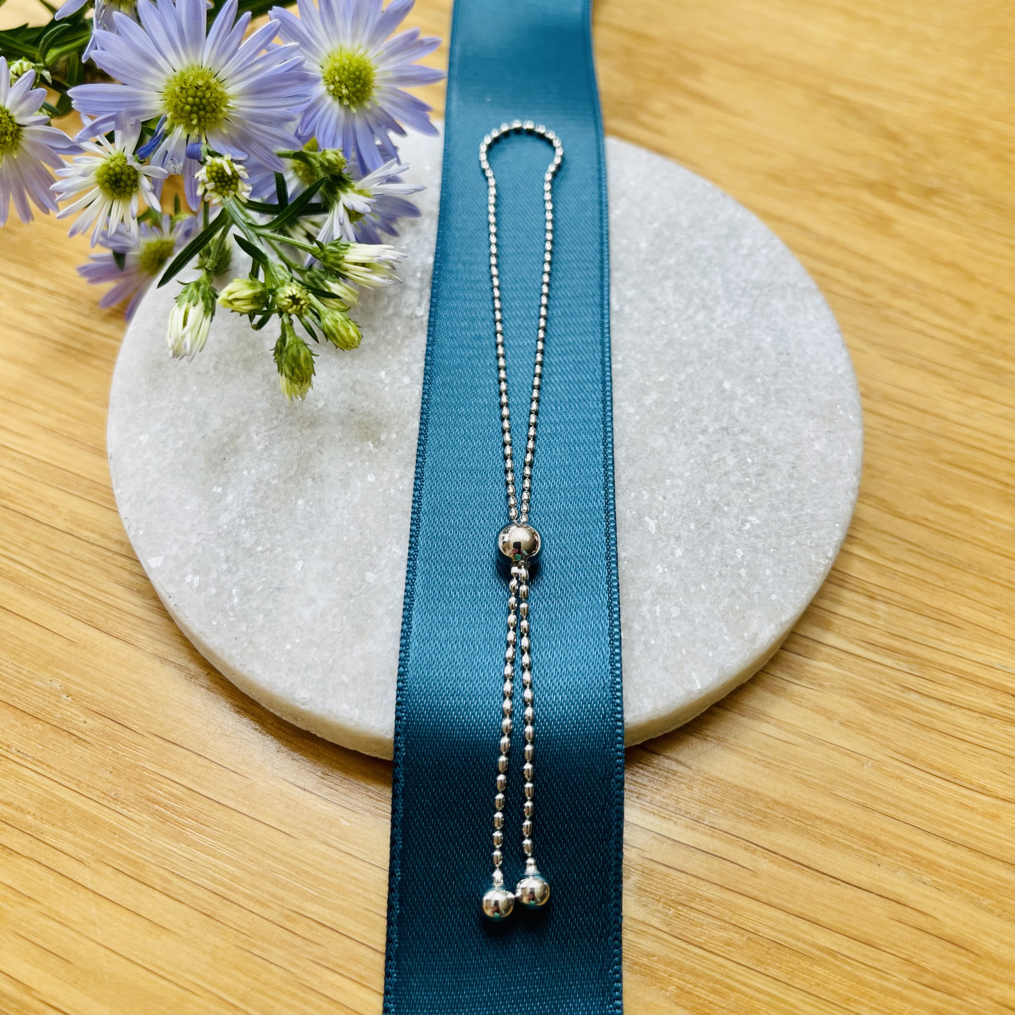 Sterling Silver Thin Bead Ball Slider Bracelet 2