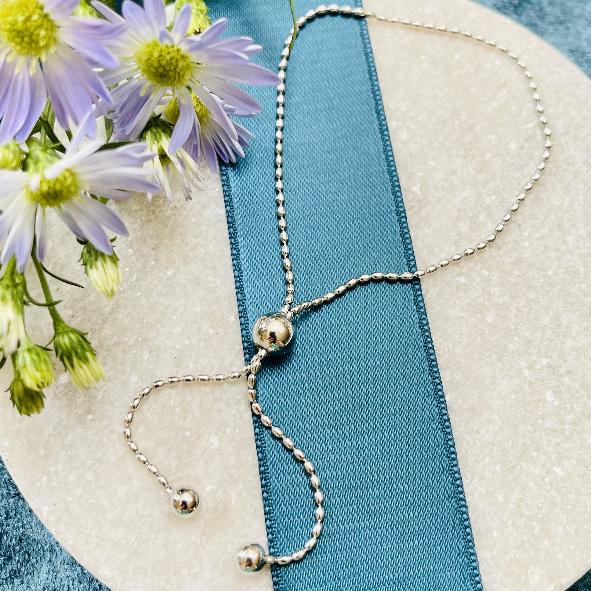 Sterling Silver Thin Bead Ball Slider Bracelet 3