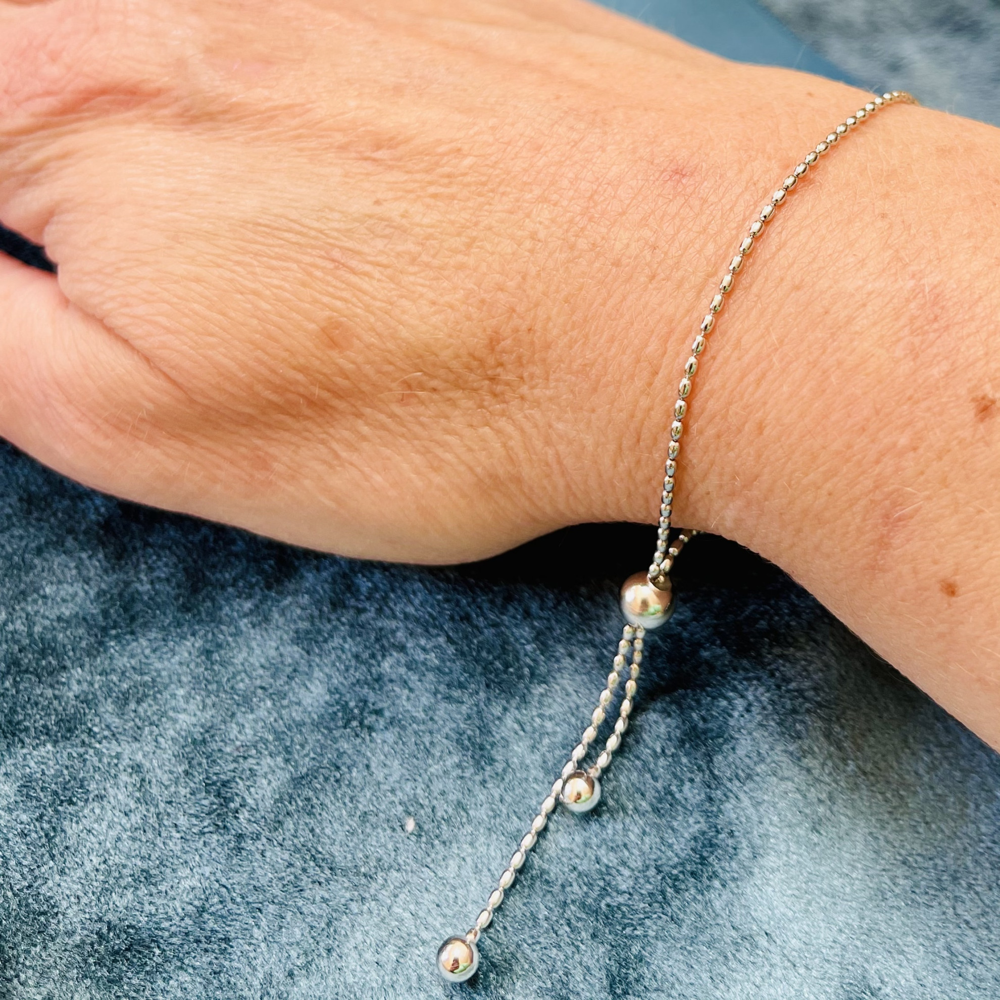 Sterling Silver Thin Bead Ball Slider Bracelet 4