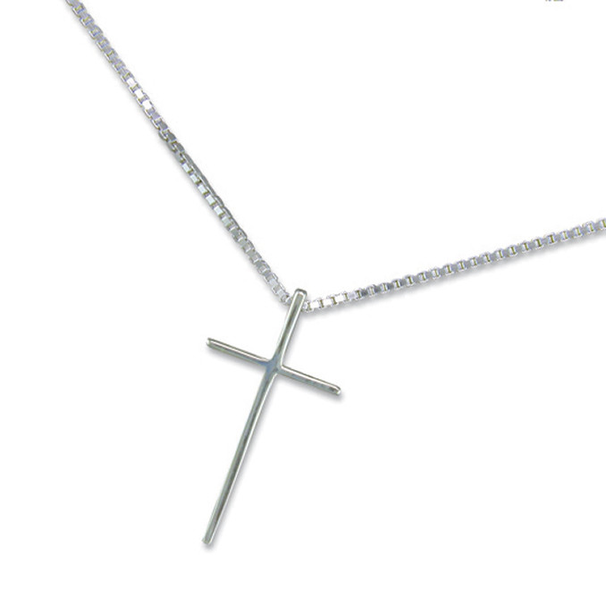 Silver Thin Cross on a 41cm Box Chain 1