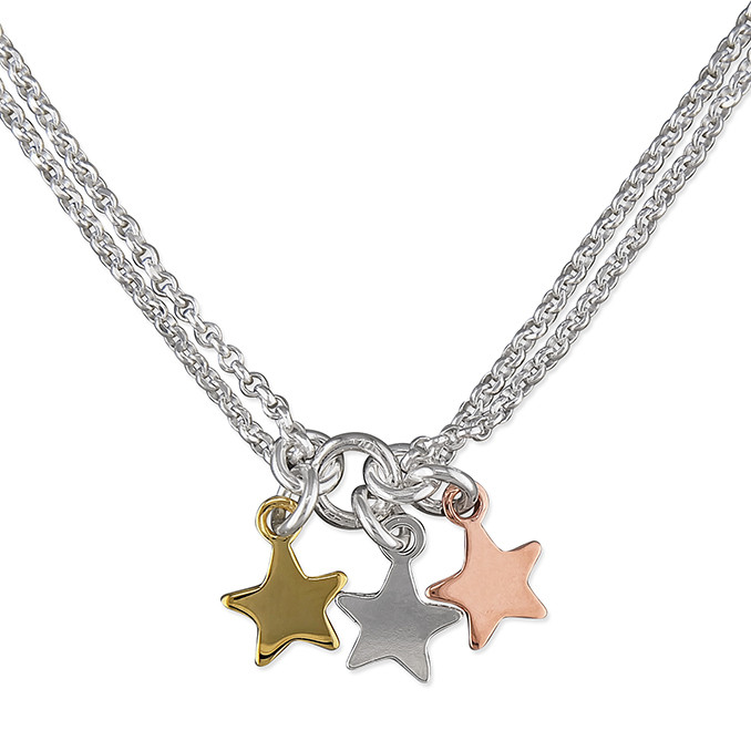 Silver Three-Tone Stars on Double Chain 1