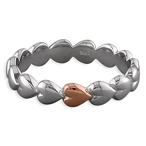 Silver Two Tone Full Heart Band Ring 1