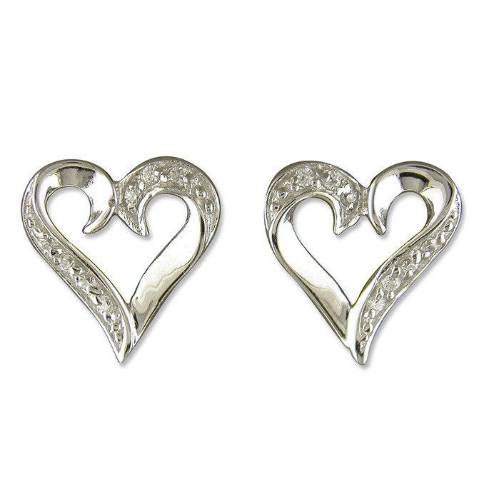 Silver Cubic Zirconia Contoured Open Heart Stud 1