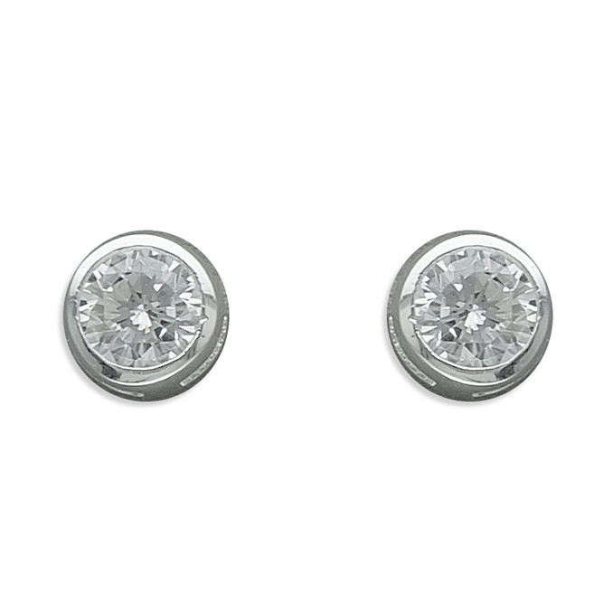 Silver Cubic Zirconia Rub Over Stud 1